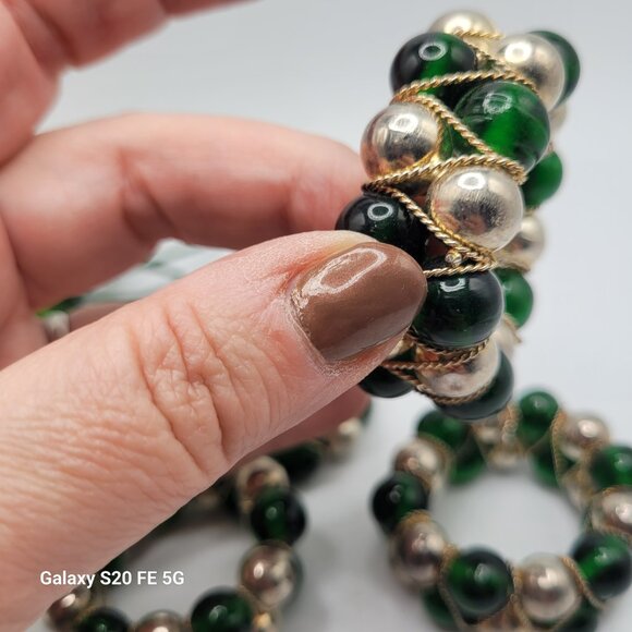 Green Glass and Metal Beaded Napkin Rings Set of - Picture 10 of 12